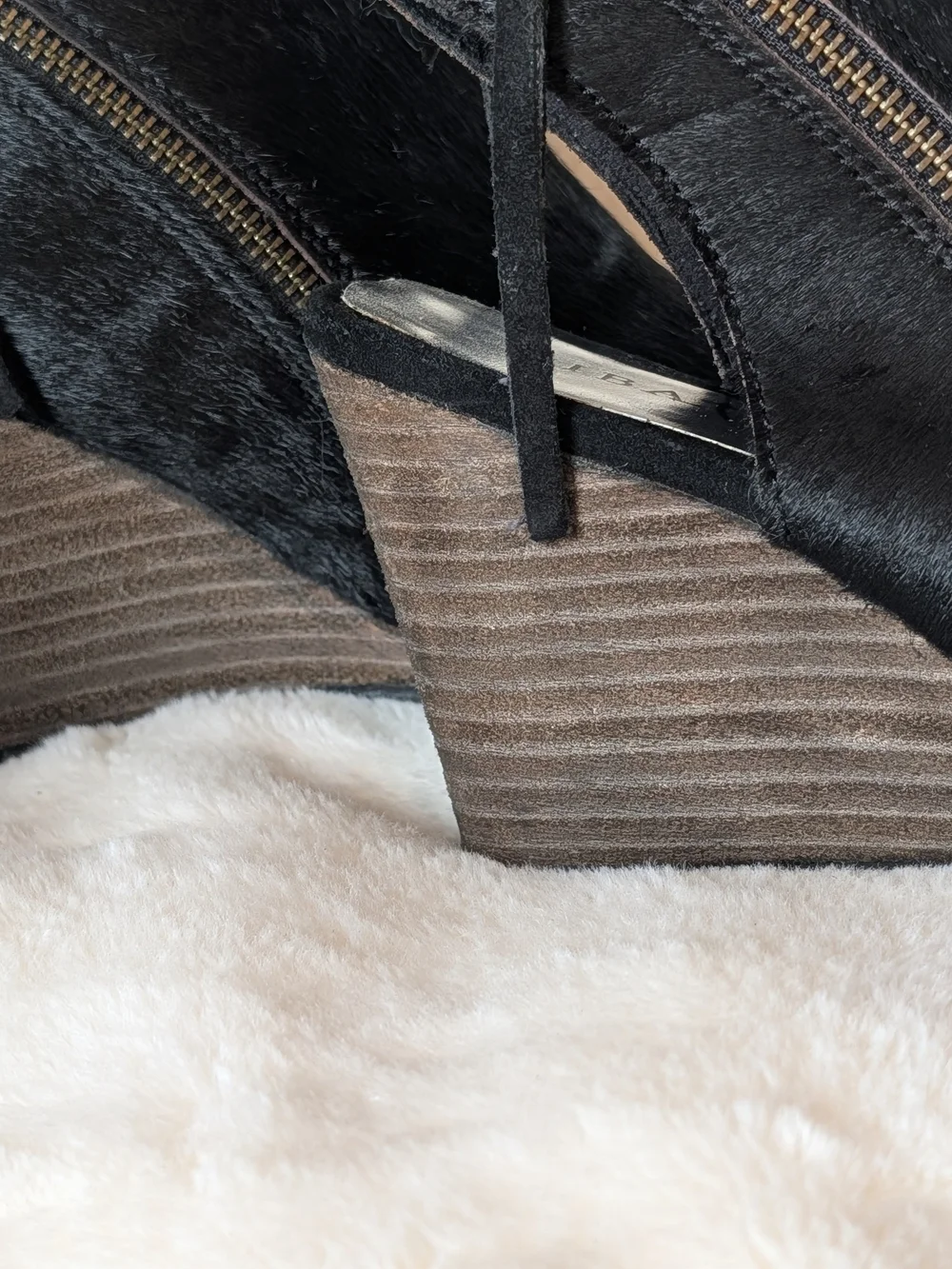 Black Peep-Toe Wedge Booties with Exposed Side Zip
